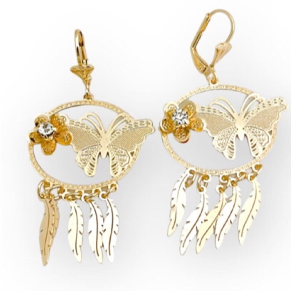 Butterflies feathers dangle earrings gold-filled earrings